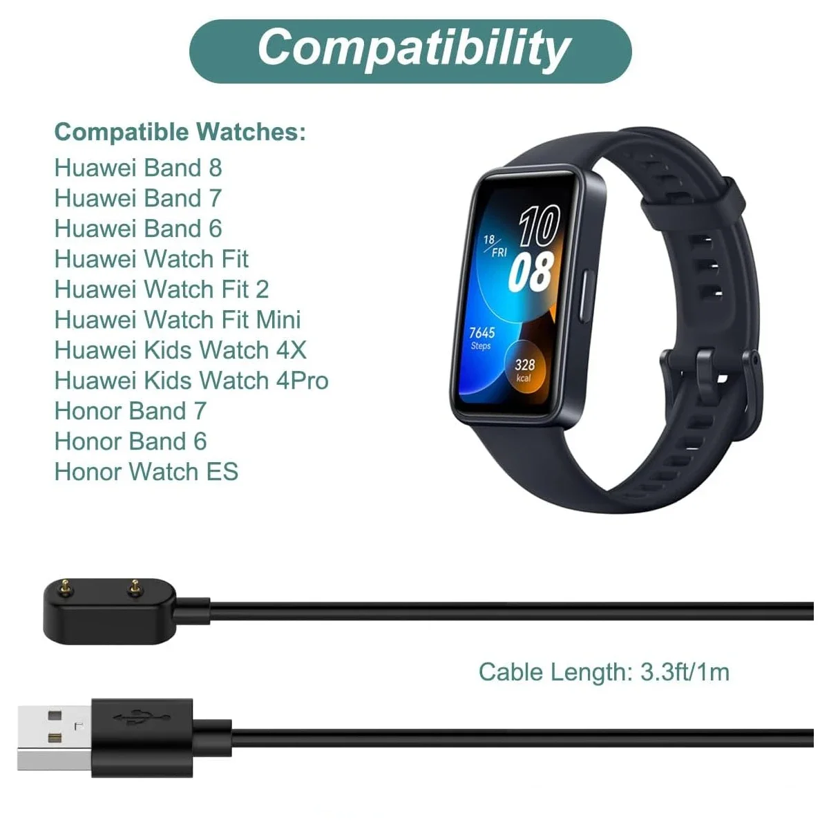 Huawei Smartwatch Watch Fit - Cargador USB para Reloj Inteligente, Repuesto