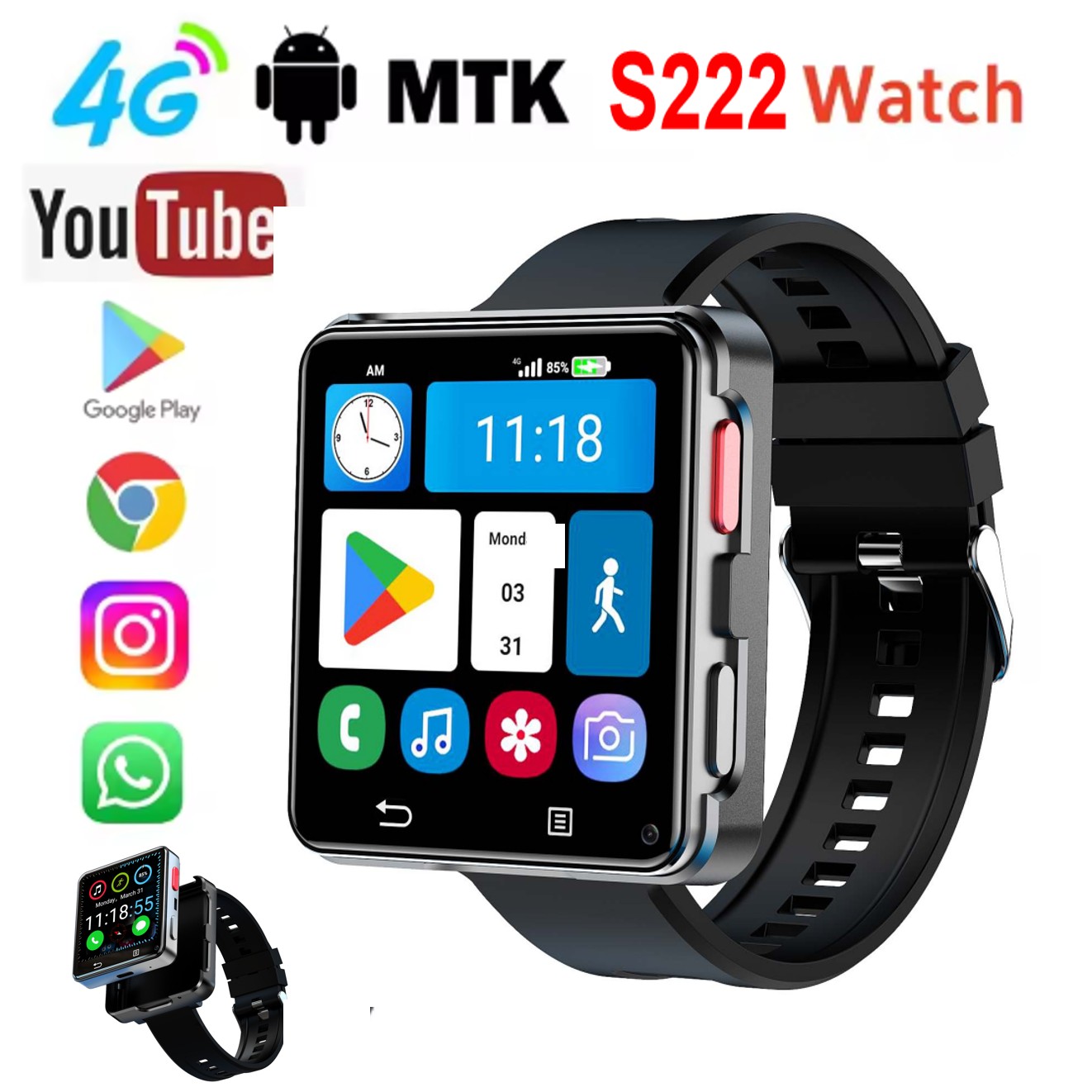 Watch Smart Smartwatch - Reloj Inteligente S222 4G con Tarjeta