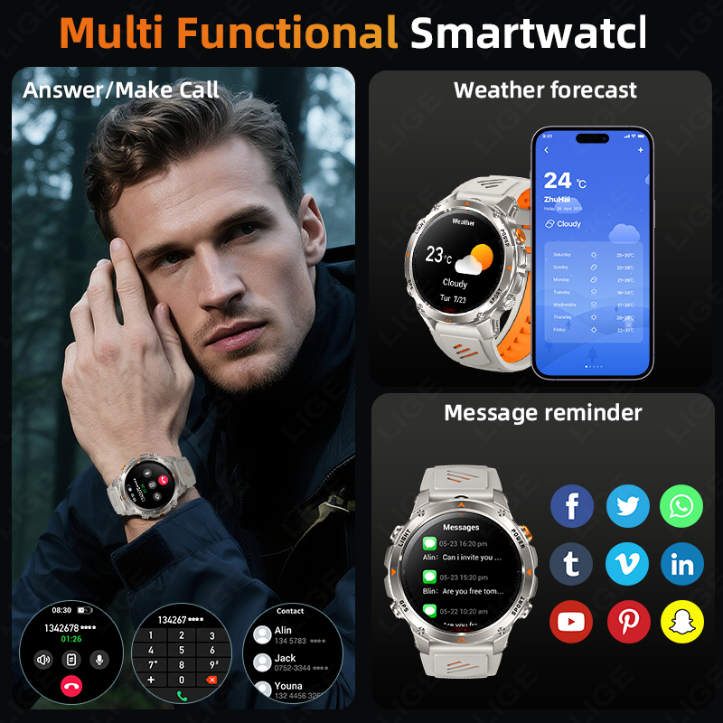 LIGE-reloj inteligente con seg - Smartwatch Sports Watches For Men reseña y precio
